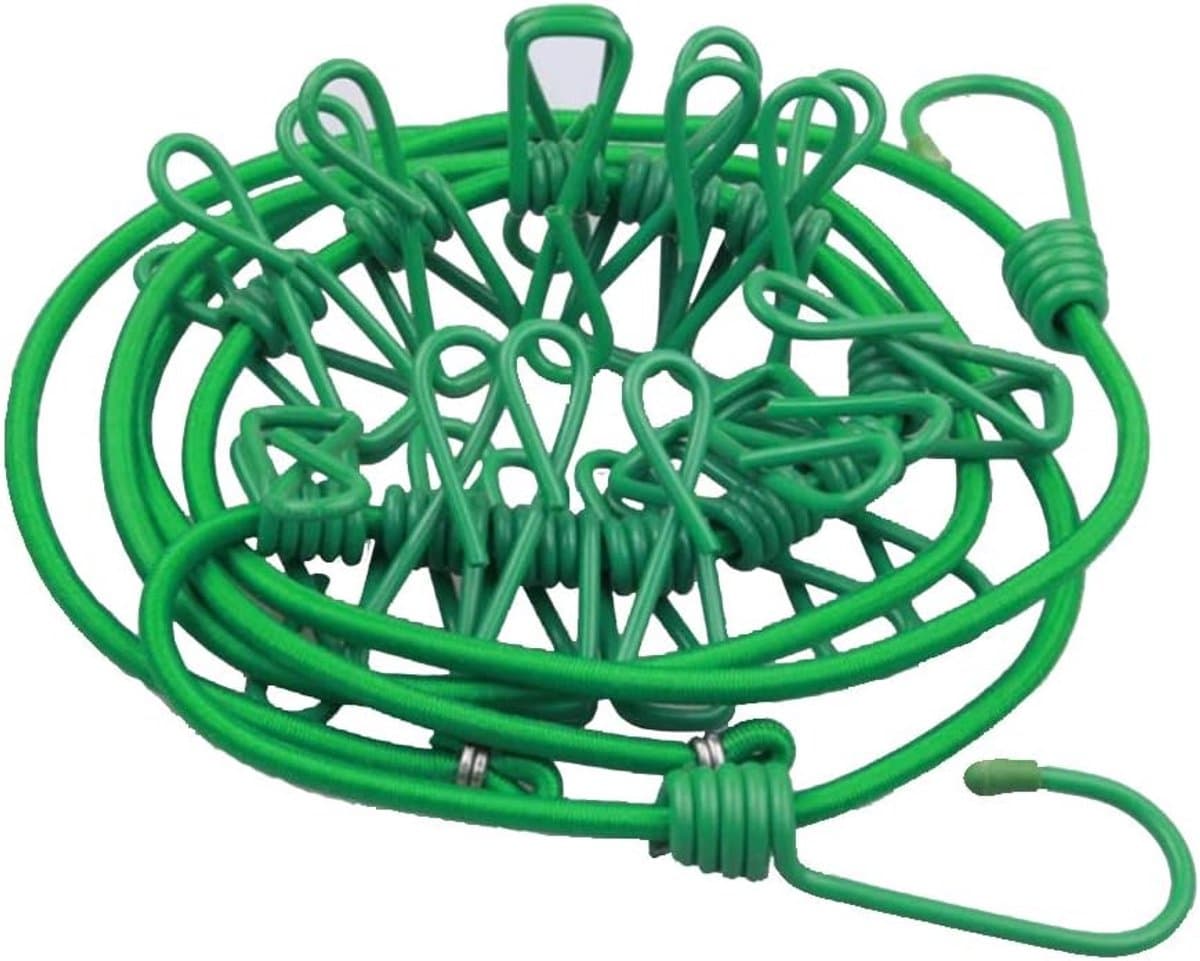 Waslijn met Knijpers - Draagbare Waslijn Reizen Waslijn - Kleding Drogen - Flexibel Uittrekbaar - 360 cm - Groen — afbeelding 1