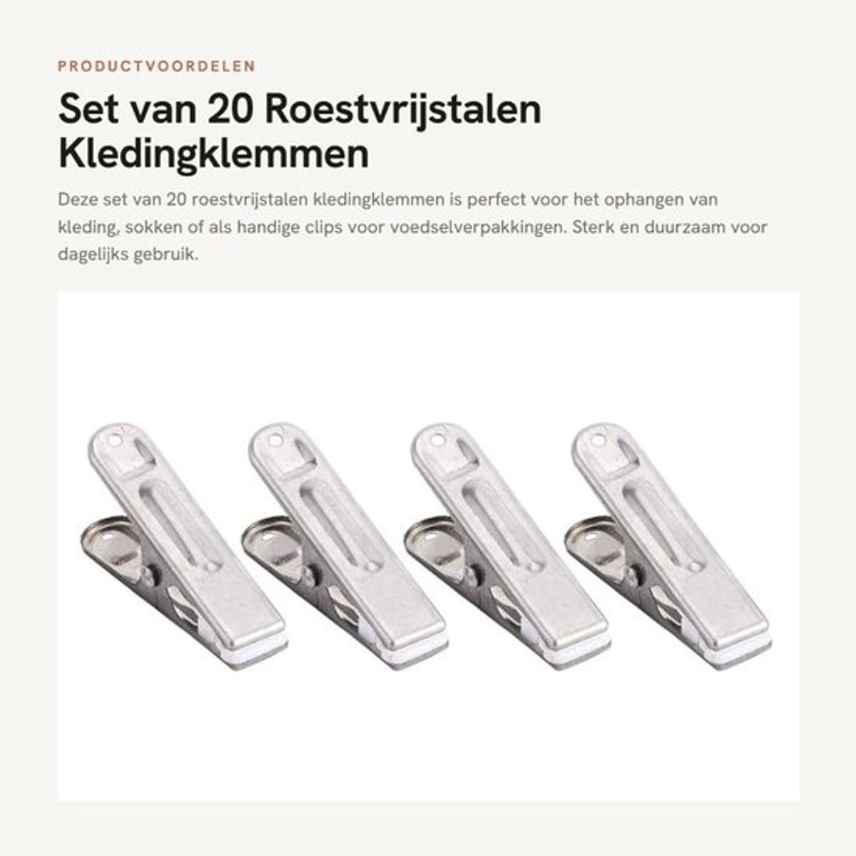 Kledingklemmen Roestvrij staal - Sterke Klemkracht - Houten/Kunststof Wasknijpers - Kledingclips - Organisatiehulp - Duurzaam en Lichtgewicht — afbeelding 1
