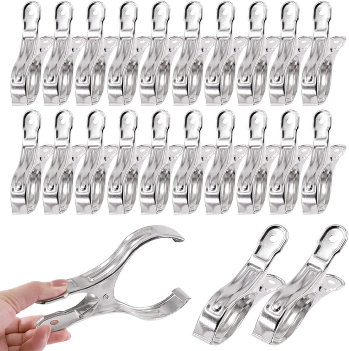 20 stuks - Wasknijpers groot - Wasknijpers - Klem - Zilveren wasknijpers - Zilveren droogclips - Roestvrijstalen wasknijpers - Zilver - Roestvrij staal — afbeelding 1