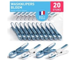 Bloem Wasknijpers 20 Stuks in Blauw en Wit - Knijpers voor Kleding en Huishouden