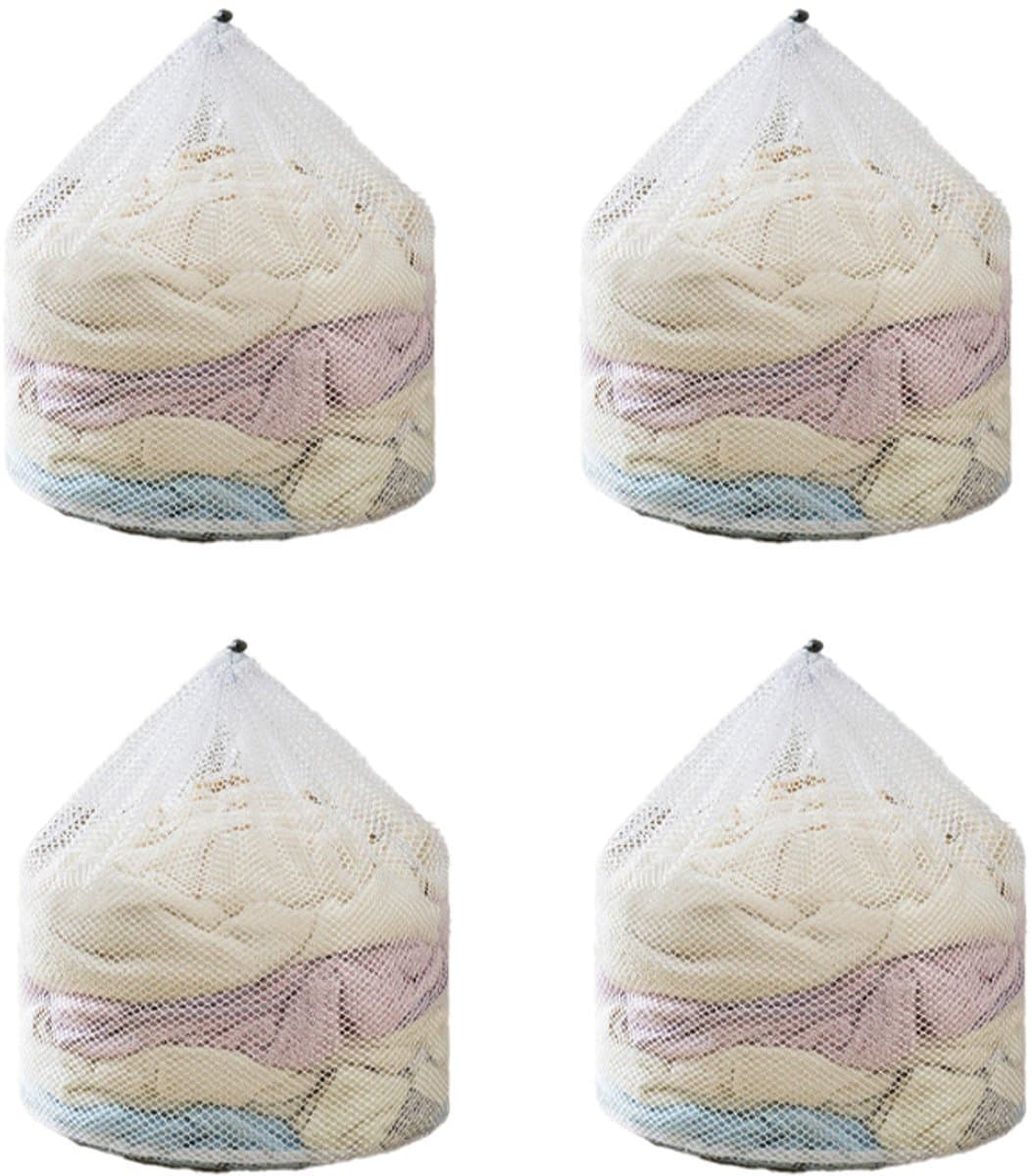 4 stuks - Mesh waszak - Met verstelbare schouderriem - Stevig nylon materiaal - Wasvoering met trekkoordsluiting - 30x40 cm - Wit — afbeelding 1