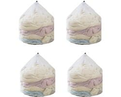 4 stuks - Mesh waszak - Met verstelbare schouderriem - Stevig nylon materiaal - Wasvoering met trekkoordsluiting - 30x40 cm - Wit
