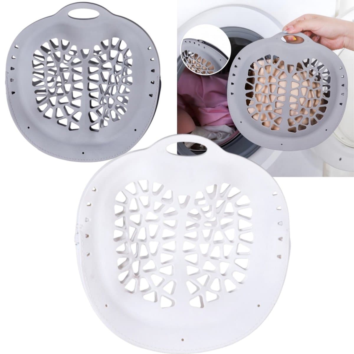 2 stuks-Waszak voor bh's-Ritssluiting aan de zijkant om vervorming te voorkomen - Waszak voor ondergoed - Beschermer voor delicate kledingstukken - 21,6 cm × 20,9 cm × 6,5 cm - Voor machinewassen en beschermende opslag van ondergoed - Grijsachtig wit — afbeelding 1