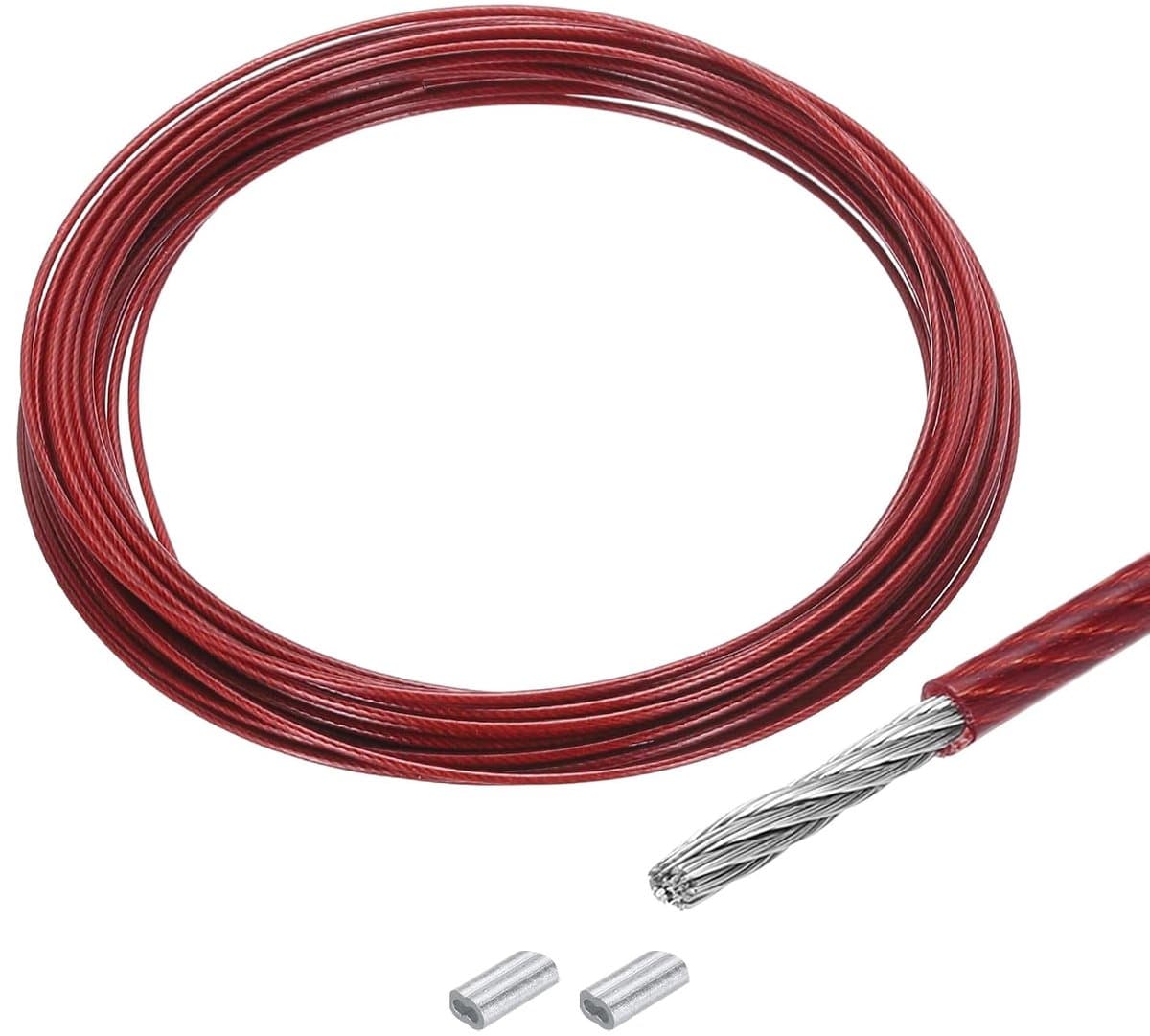 SnelShoppen - 10 m RVS Draad Kabel 1,5 mm Vinyl Gecoat met 2 Aluminium Sleeves voor Ophangen, Tuin, Feest, Droogrek, Klussen — afbeelding 1