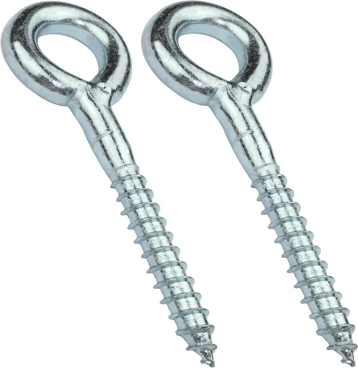 Allecto plus - Set van 2 schroefhaken oogring voor buissteigers, houten net, wandbevestiging - Staal - Zilverkleurig - Ø12x90mm. — afbeelding 1