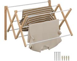 Wanddroogrek inklapbaar - 71,5 cm breed - bamboe - metaal - wit