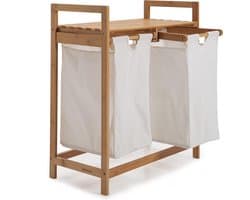 Lumaland Wasmand van bamboe - met 2 uitschuifbare waszakken - 60 L - Wit