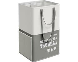 Grote opvouwbare wasmand 90L met 2 vakken - dubbele handgrepen - voor wasruimte badkamer - donkergrijs - LCB209G21 - 40 x 35 x 65 cm