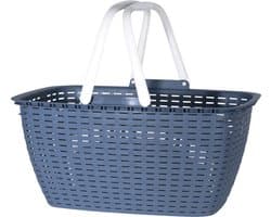 Wasmand met hengsels - blauw/wit - 26 liter - L43 x B30 x H21 cm - boodschappenmand — afbeelding 1