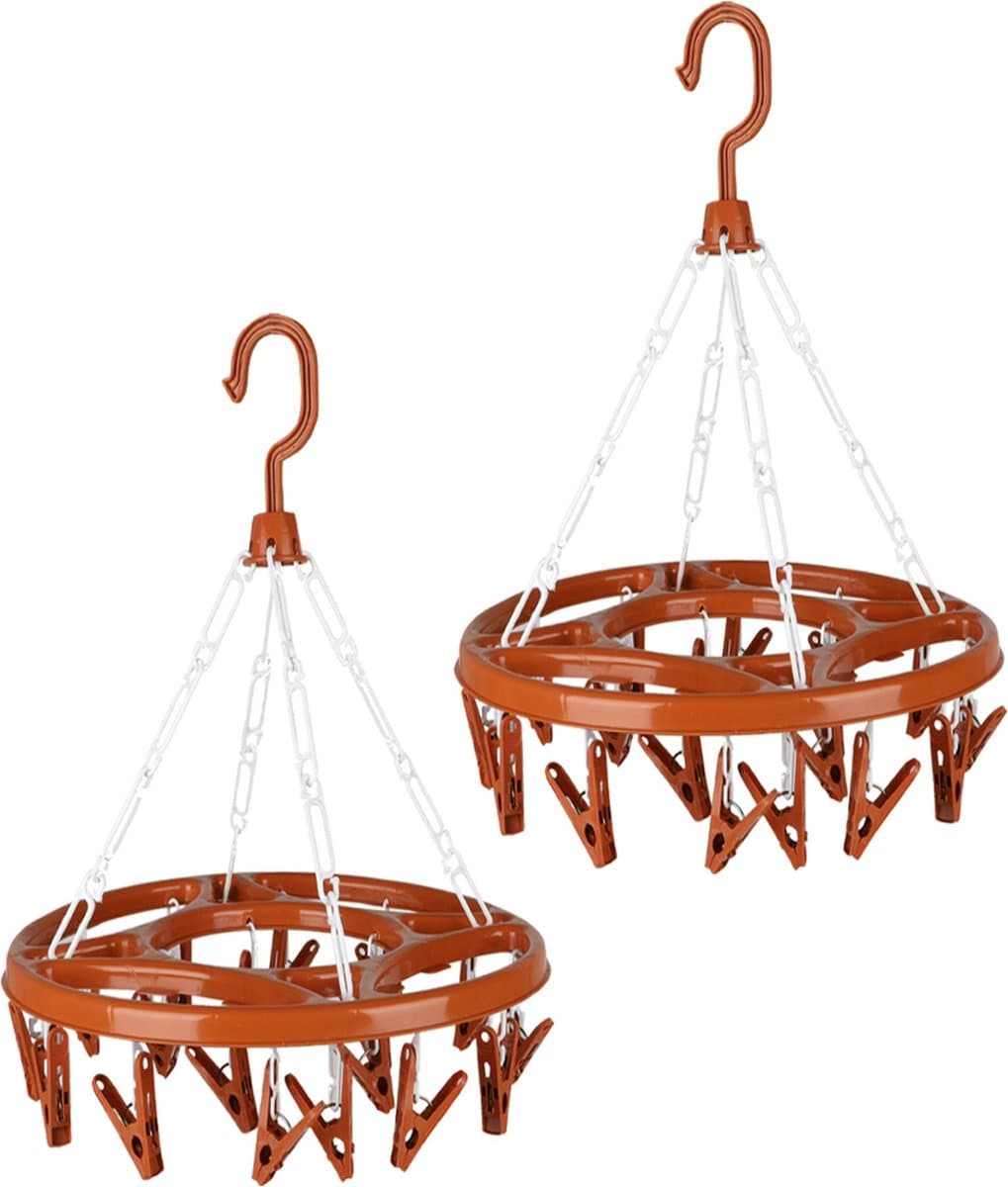 Urban Living Wasgoed droogcarrousel/droogmolen - 2x - 18 clips/knijpers - terra - kunststof - 32 cm — afbeelding 1