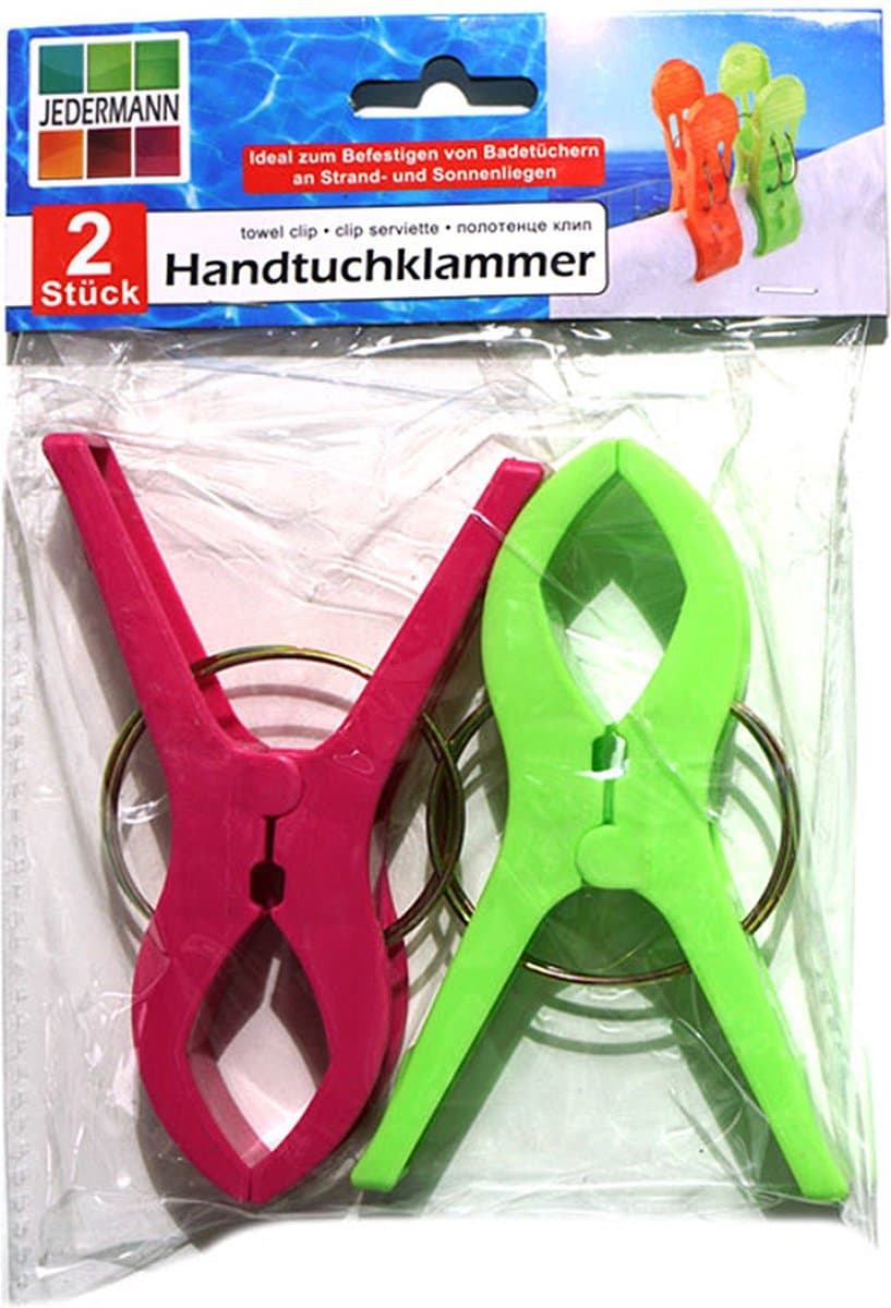 Jedermann Handdoekknijpers XL - 2x - groen/roze - kunststof - 12 cm - wasknijpers — afbeelding 1