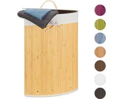 wasmand driehoek - 60 l - opvouwbaar - ruimtebesparend - met katoenen waszak - crème — afbeelding 1