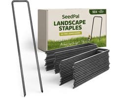 SeedPal Grondankers Bodemankers Onverzinkt - 50 Stuks - Haringen Aardnagels Stabiel, Grondankers Voor Onkruidvlies, Hek & Tent - 150 mm x 25 mm x Ø2,7 mm - Aardnagels/Bodemhaken Van Staal - Grondverankering