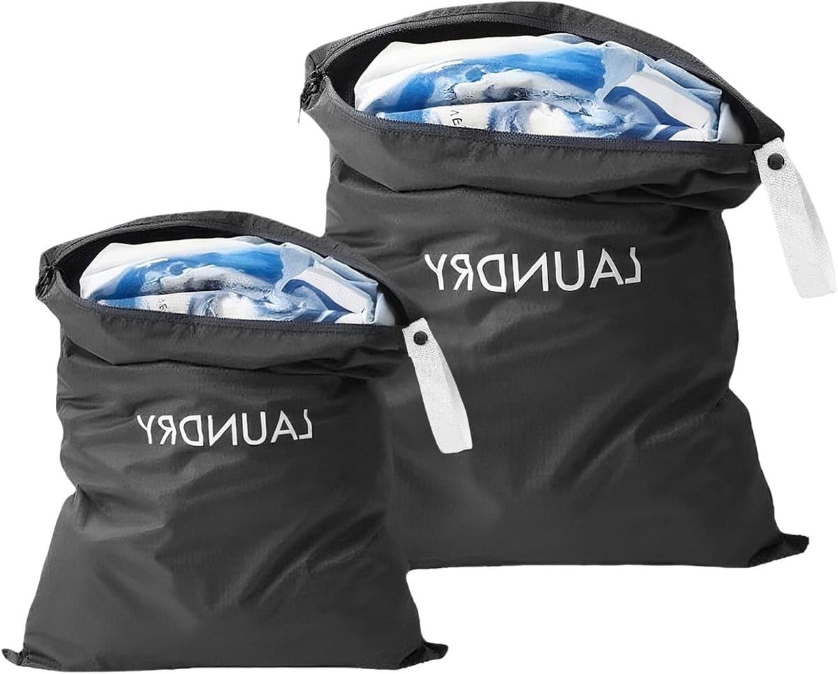 Set van 2 Waterdichte Reiswaszakken met Rits en Trekkoord, Vouwbaar, 2 Maten voor Vuile Was, Sportkleding en Campinggebruik — afbeelding 1
