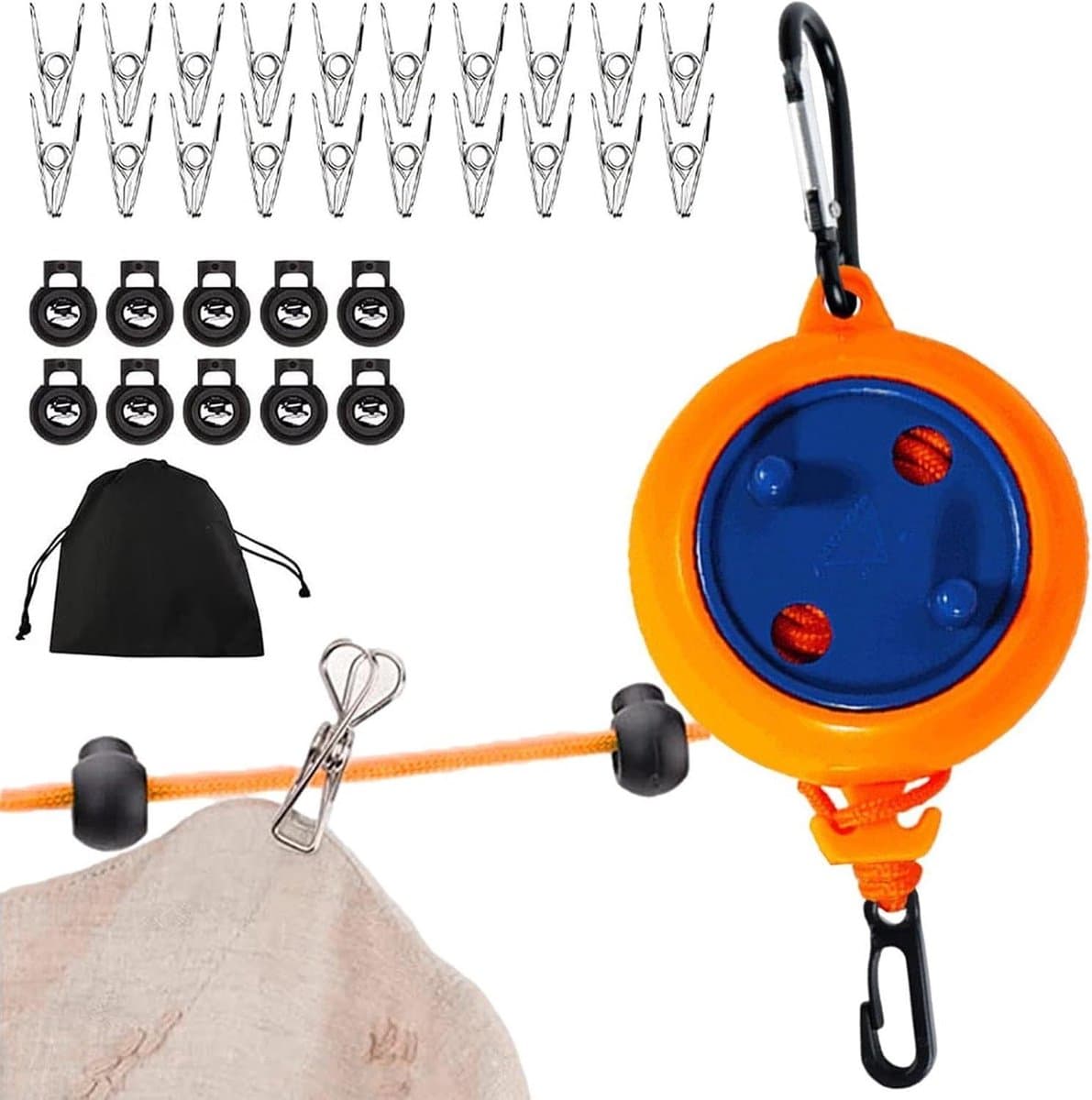 Intrekbare Waslijn - Wasdraad Outdoor - Kleding Drogen - Winddicht en Verstelbaar - 10 Meter - Oranje — afbeelding 1