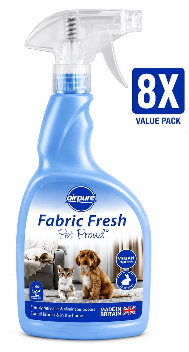 Airpure Textielverfrisser Pet Proud Huisdier 750 ml Spray - Set van 8 Flessen (6 L Totaal) - Geurneutralisator voor Beddengoed Gordijnen Kleding en Meubels - 100% Veganistisch en Dierproefvrij - Made in UK — afbeelding 1