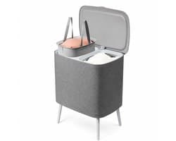 LifeLux Wasmand met Deksel 60L – Dubbele Wasmand 2 Vakken uitneembaar Waszakken – Verhoogde Wasmand op Poten – Grijs