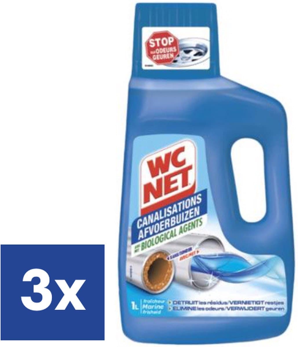 WC Net - Afvoerbuizen reiniger - Marine Frisheid - 1000ml x 3 — afbeelding 1