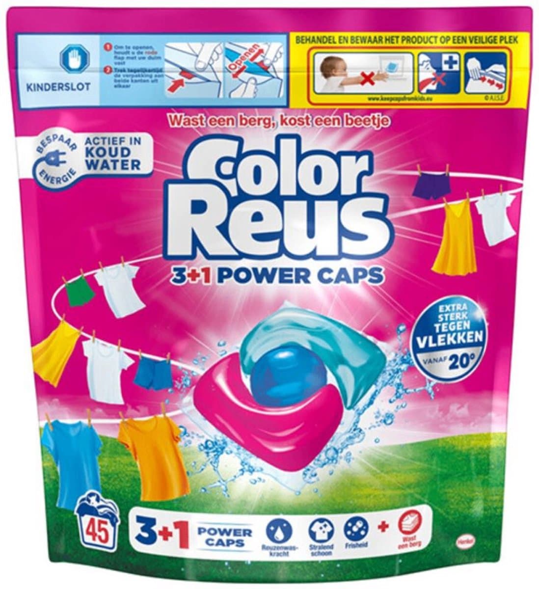 Color Reus 3+1 Power Caps - Wascapsules Wasmiddel - Gekleurde Was - 45 Wasbeurten — afbeelding 1