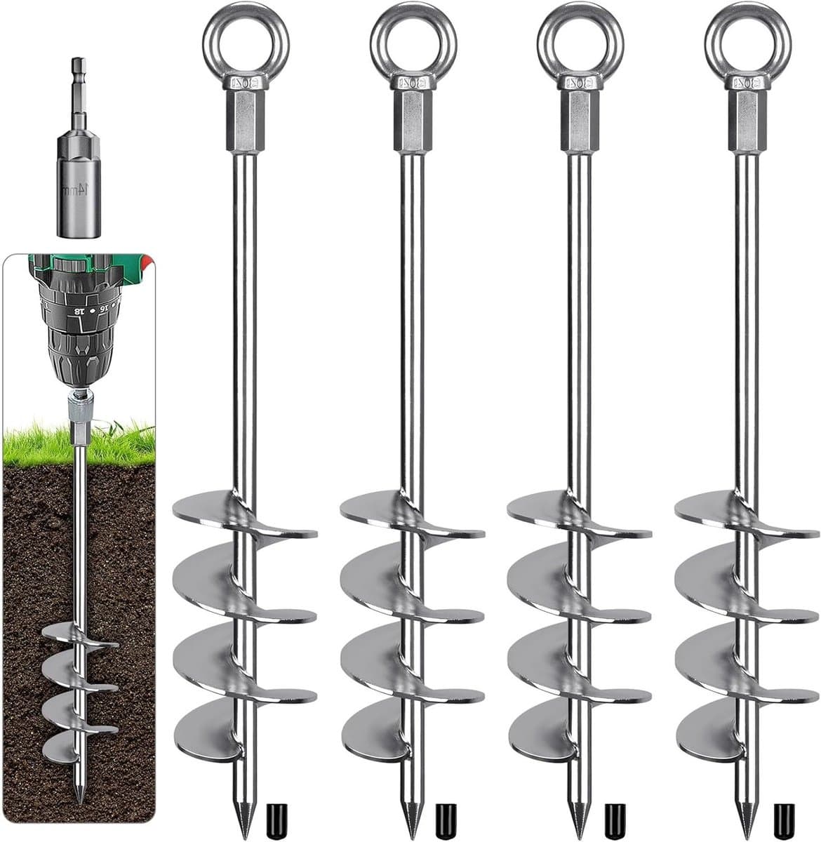 Zware Grondankers voor Tent en Trampoline - 47 cm Metaal Spiral Stake Set van 4 voor Windbestendige Bevestiging bij Camping, Schuur en Tuin met Opbergzak — afbeelding 1
