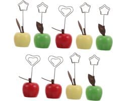 Memo Clip Houders - Notitieclips Fruitvorm - Bureau Decoratie - Stevige Houten Constructie - 9 stuks - Multicolor