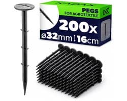 KADAX 200 stuks kunststof grondpennen – 16 cm lange grondankers met een kopdiameter van 32 mm – grondankers voor het bevestigen van tuinvlies en onkruidvlies in de tuin