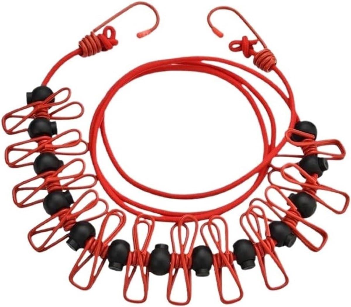 Waslijn met Clips - Drogere Lijn - Buiten Kleding Drogen - Winddicht Elastisch - Tot 3.7 Meter - Rood — afbeelding 1