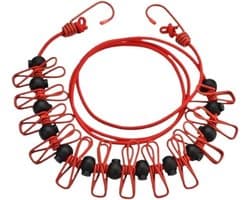 Waslijn met Clips - Drogere Lijn - Buiten Kleding Drogen - Winddicht Elastisch - Tot 3.7 Meter - Rood
