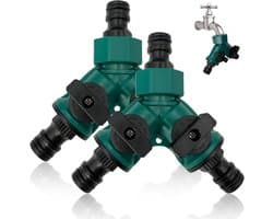 Y Stuk kraan splitter - 2 stuks - Y verdeler tuinslang - Waterverdeler 2-weg - Tuinslangaansluiting - Tuingereedschap - Waterverdeler Wasmachine en Vaatwasser - Voor gebruik in huis en tuin - Groen