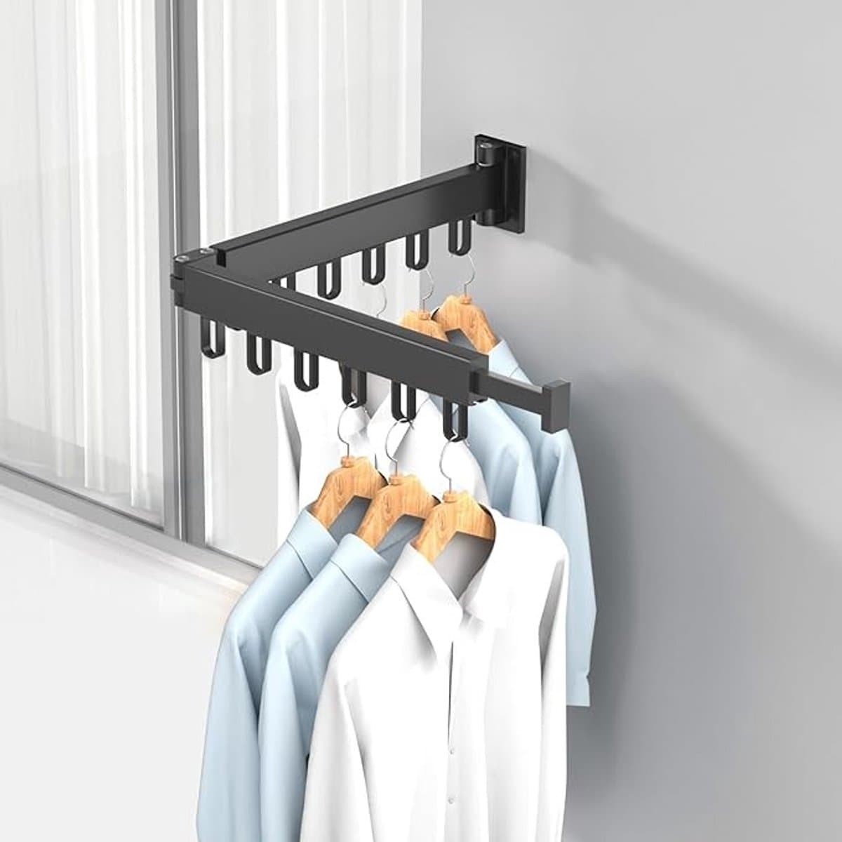 Opvouwbaar Wanddroogrek met Haken - Ruimtebesparend voor Badkamer en Balkon — afbeelding 1