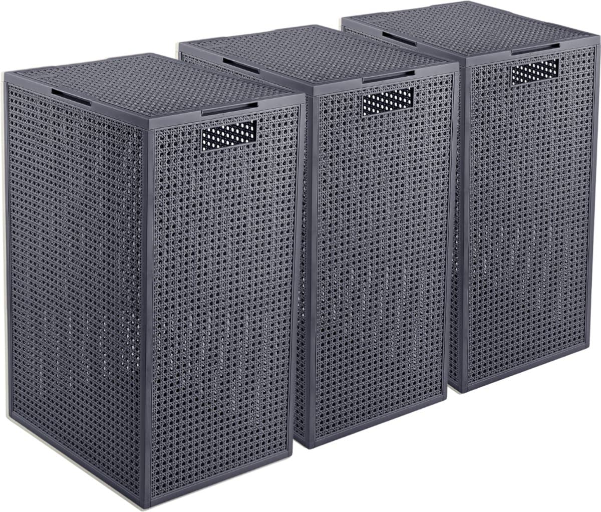 Curver Kaya Wasmand met deksel - 60L - 3 stuks - 38x29x58,5 cm - Antraciet — afbeelding 1