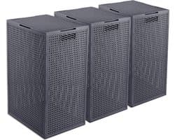 Curver Kaya Wasmand met deksel - 60L - 3 stuks - 38x29x58,5 cm - Antraciet — afbeelding 1