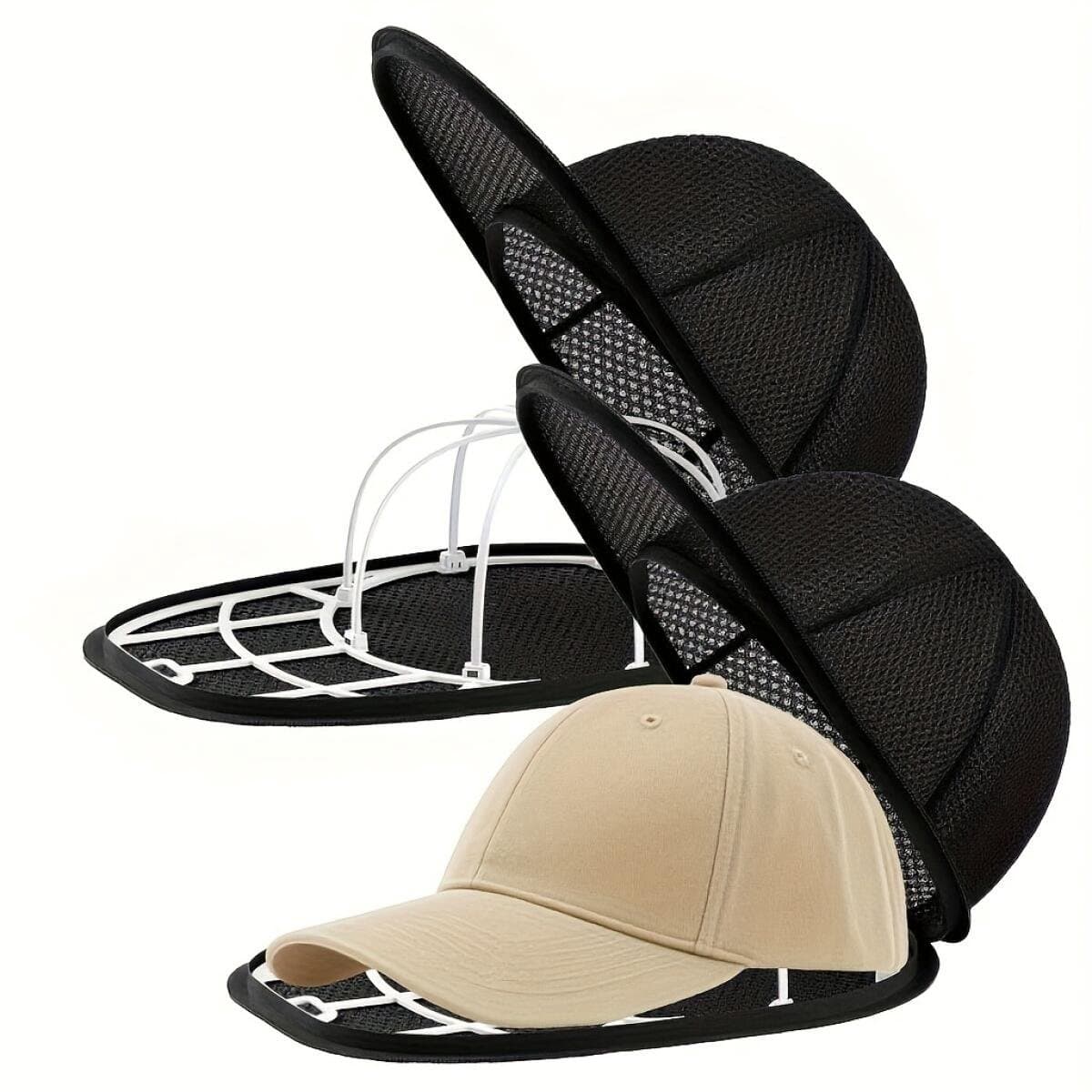 Cap Washer - 2x zwart - Waszak voor Petten - met 2x wit wasframes - Vormbehoud - houder - Pet Wassen - Universeel Maat - Dames en Heren - waszakken voor baseballcaps - 35x23x13cm — afbeelding 1