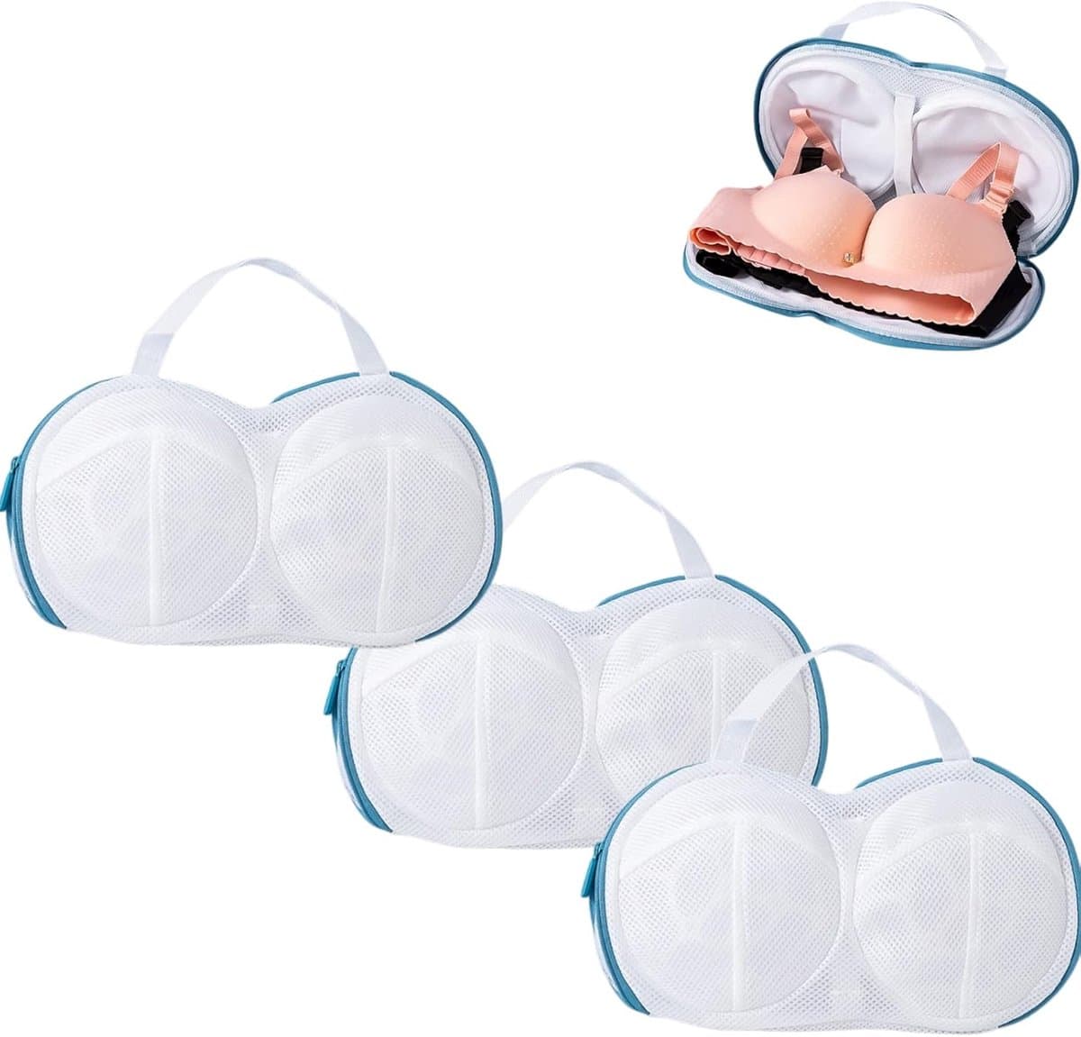 3-delige set waszakken voor lingerie - Waszak - waszak groot - Bh-tas met rits - Geschikt voor cupmaten A-C - Voor het wassen van lingerie - Polyester - Blauw — afbeelding 1