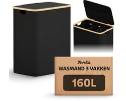 Avela Wasmand 3 vakken met deksel - 160L - Zwart - Wassorteerder