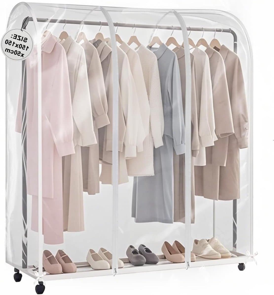 Grote transparante kledinghoes 150 x 150 x 50 cm, stofbescherming, waterdicht en met 2 ritsen voor optimale bescherming van kleding — afbeelding 1