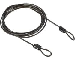 Veiligheidsstaalkabel — 2,5 mm x 2 m gecoate staalkabel voor bagagesloten, dubbel gelust (zwart)