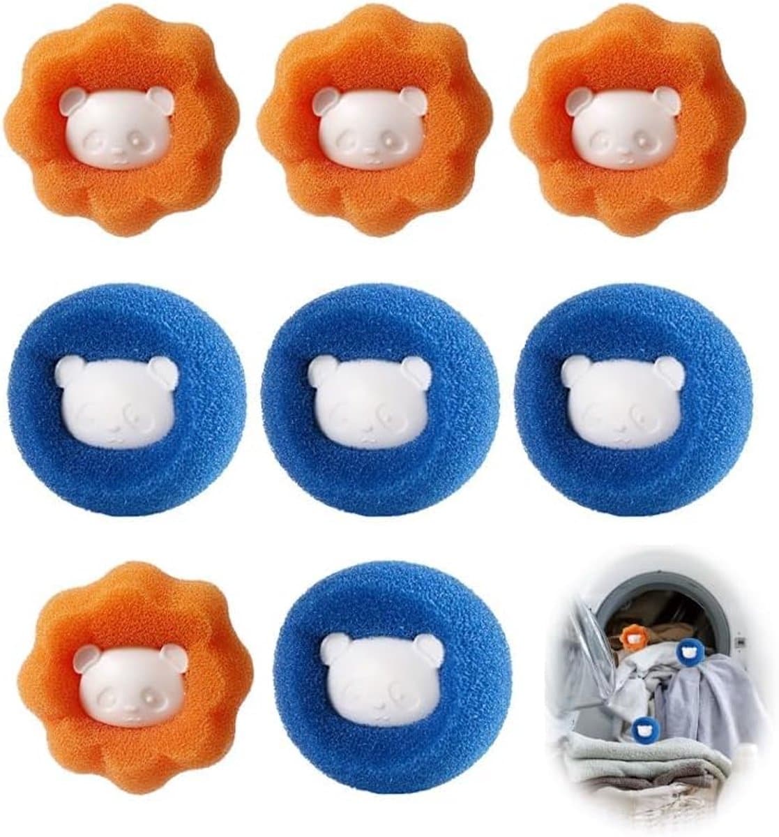 8 stuks haarvangers wasmachine, anti-haren wasmachine voor kleding en beddengoed, vermindert klitten, wasbal, pluisfilter voor het verwijderen van dierenharen (oranjeblauw) — afbeelding 1