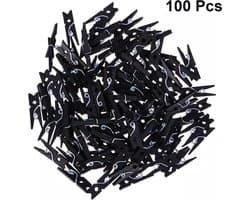 Mini Wasknijpers - 100 stuks - 3cm - Hout - Zwart — afbeelding 1