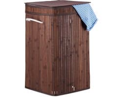 3x wasmand bamboe - wasbox opvouwbaar - 70L - vierkant - 63x36x36 cm - bruin