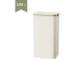 Wasmand 100 Liter met Deksel – Opvouwbare Wasmand – Beige – Middel Groot Formaat voor Badkamer – IN-HOMEXL Modena — afbeelding 1