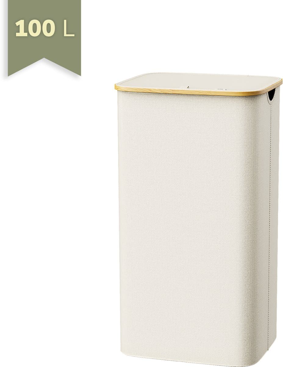 Wasmand 100 Liter met Deksel – Opvouwbare Wasmand – Beige – Middel Groot Formaat voor Badkamer – IN-HOMEXL Modena — afbeelding 1