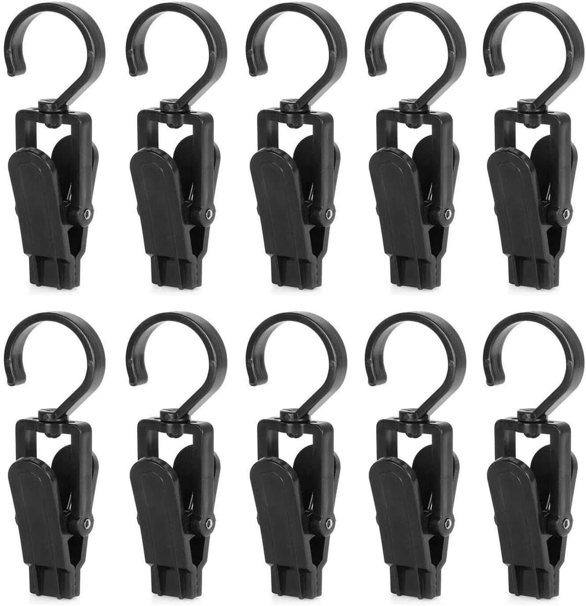 Wasknijpers - Knijpers - Met haak - Anti slip - Speciaal type - Mat zwart - Droogrek knijpers - 360 graden draaibaar - Wasrek knijpers - Binnen en buiten-10stuks — afbeelding 1