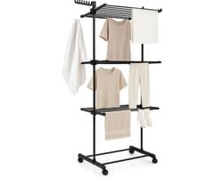 Ceruzo Wasrek Inklapbaar - 75x64x178 cm - Wastoren -Droogtoren Wieltjes -Zwart