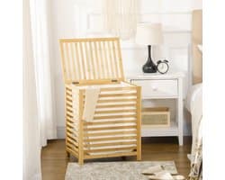 Pugsdrly Wasmand van bamboe, uitneembare waszak, waterbestendig, naturel + beige — afbeelding 1