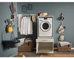 Wasmachine kast met verhoger - Wasmachine kast - Wasmachine ombouw meubel - Wit - Wasmachine ombouw kast - Hoogte 162 cm