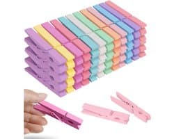 100 Stuks Gekleurde Houten Wasknijpers Bulk 7,4 cm - Voor Decoratie, Knutselen en Kleding Ophangen