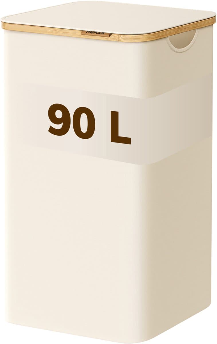 ACAZA Wasmand Met Deksel - 90 L - Bamboe - 42 x 32 x 70,5 cm - Beige — afbeelding 1