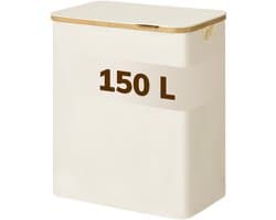 ACAZA Wasmand 3 vakken - Wasmand Met Deksel - 150 L - Bamboe - 60x 38,5 x 70,5 cm - Beige — afbeelding 1