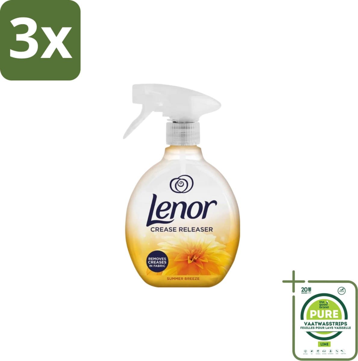 3 x Lenor – Crease Releaser Spray – Summer Breeze – Kreukverwijderaar & Textielverfrisser – 500 ml - Grootverpakking - Kreukverwijderaar - Textielverfrisser - Crease Releaser - Kleding Fris Maken - Kleding Glad Maken — afbeelding 1